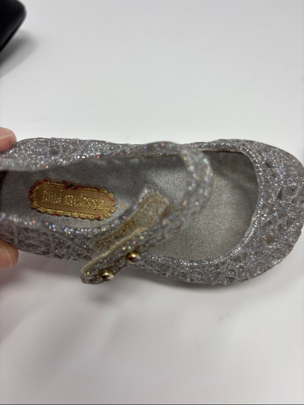 Mini Melissa + campana Kids Silver Glitter Mary Jane Shoes 6 19/20 - Picture 4 of 4